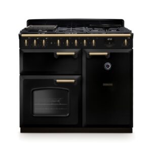Rangemaster Classic Deluxe 100cm Dual Fuel Range Cooker - Gloss Black & Brass