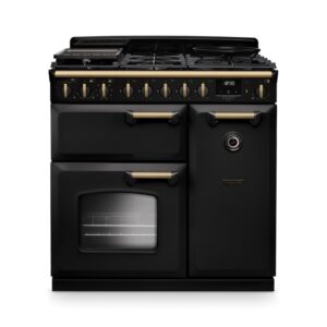 Rangemaster Classic Deluxe 90cm Dual Fuel Range Cooker - Charcoal Black & Brass