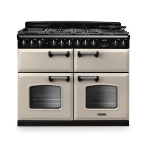 Rangemaster Classic Deluxe 110cm Base Cavity Dual Fuel Range Cooker - Pale Cream & Chrome
