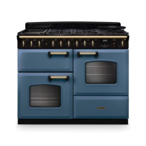 Rangemaster Classic Deluxe 110cm Dual Fuel Range Cooker - Stone Blue & Brass