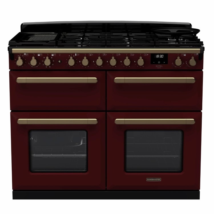 Rangemaster Estel Deluxe 110cm Dual Fuel Range Cooker - Bordeaux + Brass