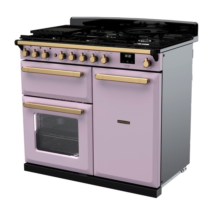 Rangemaster Estel Deluxe 100cm Dual Fuel Range Cooker - Heather + Brass - Image 3