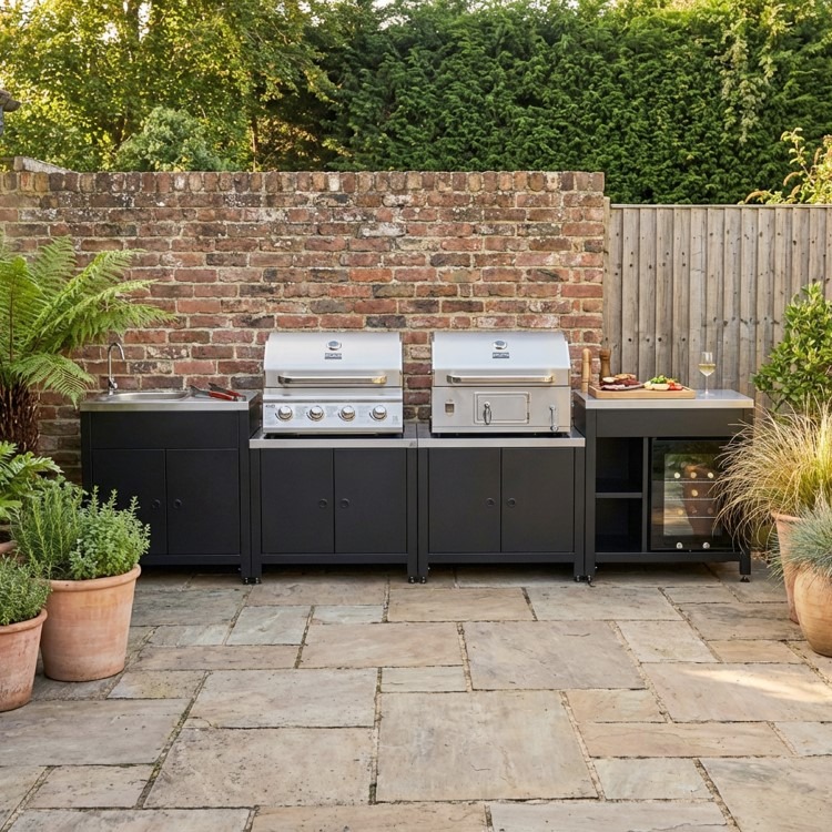 Boss Grill All Star Pro Modular Dual Fuel Outdoor Kitchen - Built-In Gas & Charcoal BBQ with Fridge - Black - Image 2