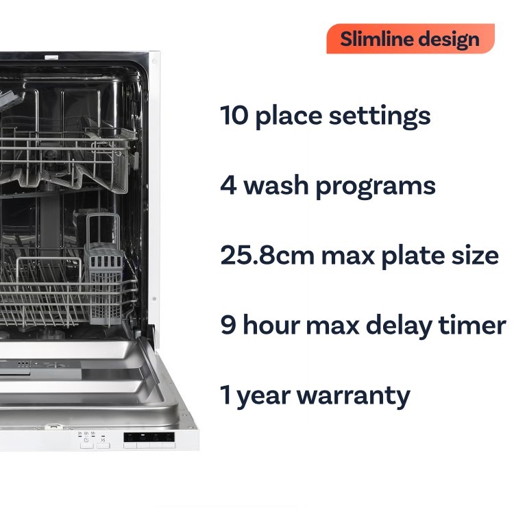 electriQ Integrated Slimline Dishwasher - White control panel - Quick Wash Quiet - Image 2