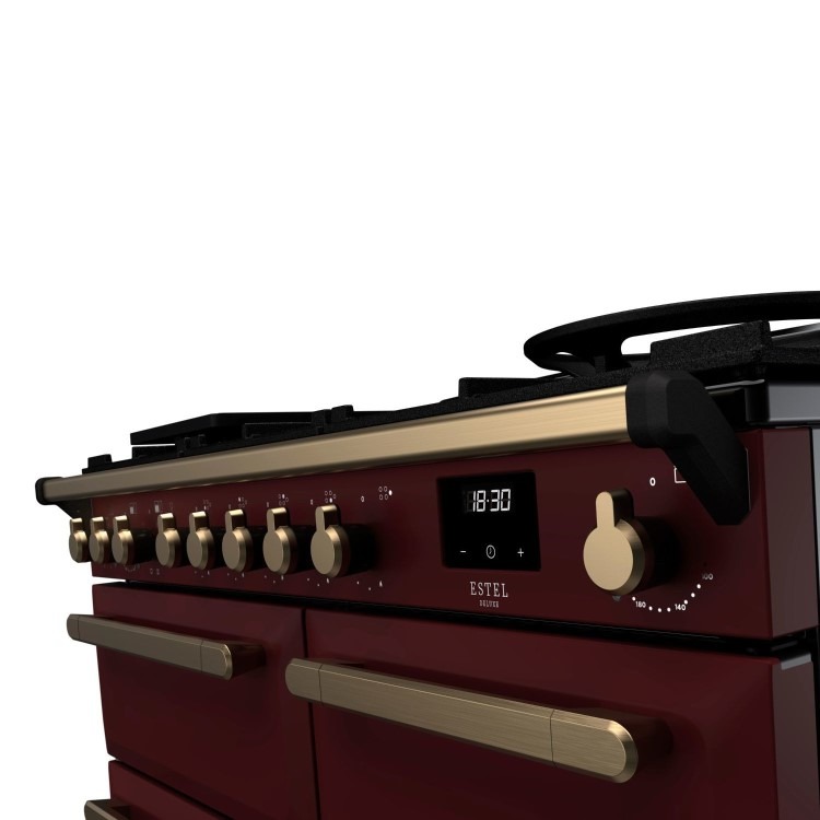 Rangemaster Estel Deluxe 100cm Dual Fuel Range Cooker - Bordeaux + Brass - Image 3