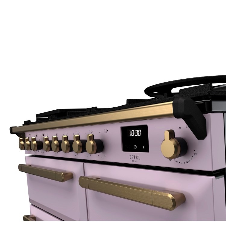 Rangemaster Estel Deluxe 100cm Dual Fuel Range Cooker - Heather + Brass - Image 4