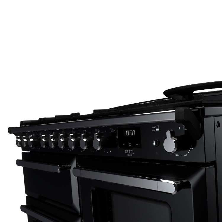 Rangemaster Estel Deluxe 110cm Dual Fuel Range Cooker - Gloss Black + Chrome - Image 3
