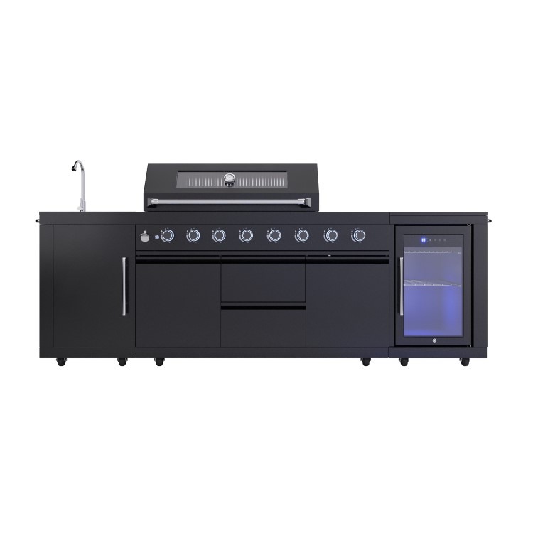 Monster Grill - Ultimate Outdoor Kitchen in Black - 6 Burner Gas BBQ Grill with Fridge and Sink - Image 5