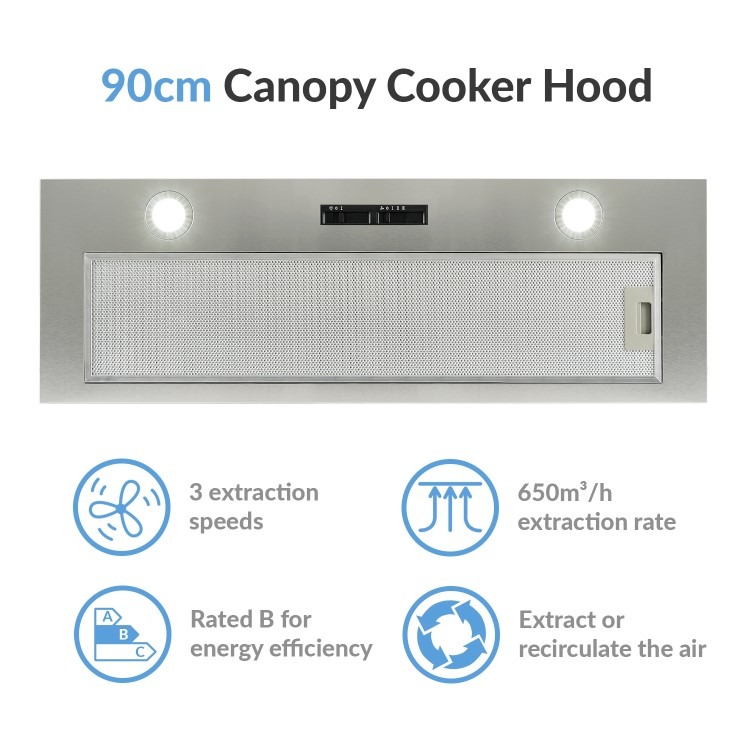 electriQ 90cm Canopy Cooker Hood - Stainless Steel - Image 3