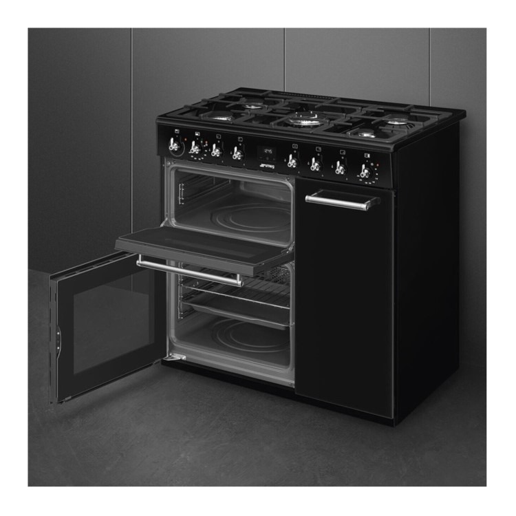 Smeg Concert 90cm Dual Fuel Range Cooker - Black - Image 6