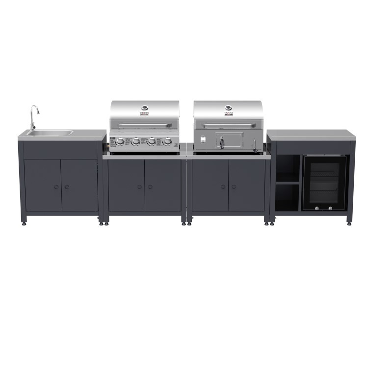 Boss Grill All Star Pro Modular Dual Fuel Outdoor Kitchen - Built-In Gas & Charcoal BBQ with Fridge - Black - Image 4