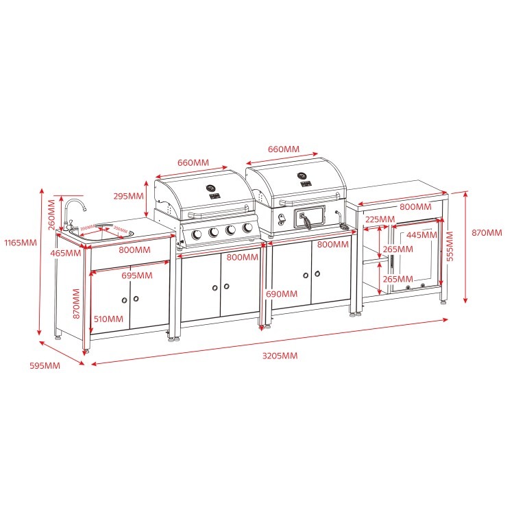 Boss Grill All Star Pro Modular Dual Fuel Outdoor Kitchen - Built-In Gas & Charcoal BBQ with Fridge - Black - Image 6