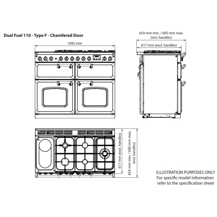 Rangemaster Classic Deluxe 110cm Base Cavity Dual Fuel Range Cooker - Gloss Black & Brass - Image 3