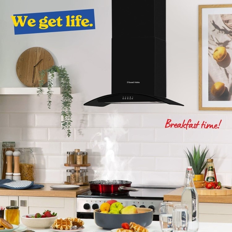 Russell Hobbs 90cm Curved Glass Chimney Cooker Hood - Black - Image 7