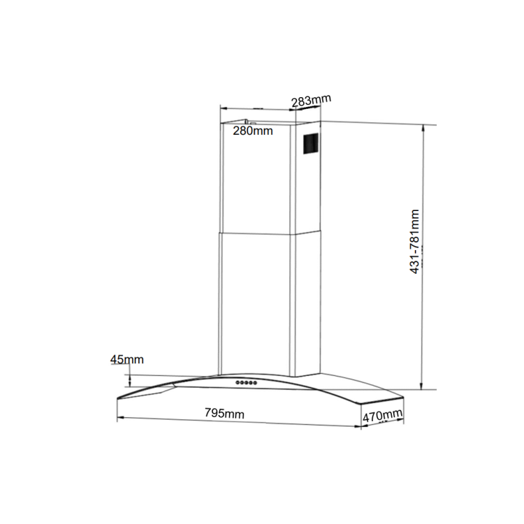 electriQ 80cm Curved Glass Chimney Cooker Hood - Stainless Steel - Image 7