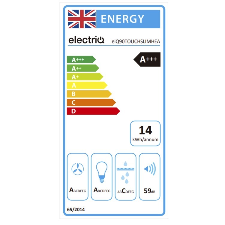 electriQ 90cm Stainless Steel Slimline Touch Control Cooker Hood A+++ - Image 7