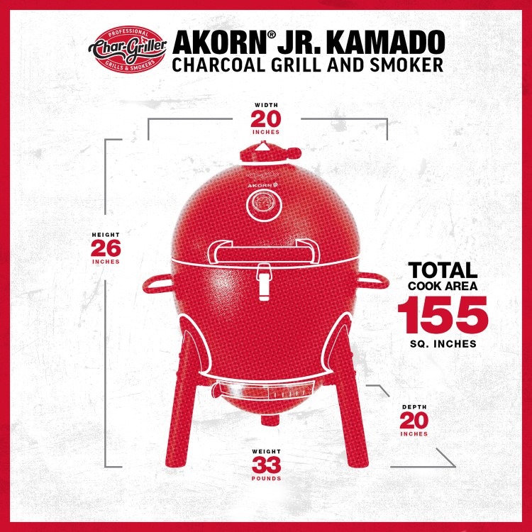 Char-Griller Akorn Jr. Kamado Grill & Smoker BBQ - Black - Image 12