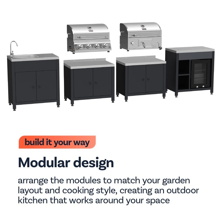 Boss Grill All Star Pro Modular Dual Fuel Outdoor Kitchen - Built-In Gas & Charcoal BBQ with Fridge - Black - Image 15