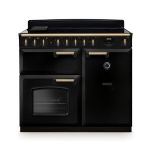 Rangemaster Classic Deluxe 100cm Induction Range Cooker - Gloss Black & Brass