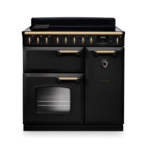 Rangemaster Classic Deluxe 90cm Dual Fuel Range Cooker - Charcoal Black & Brass