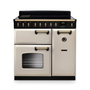 Rangemaster Classic Deluxe 90cm Dual Fuel Range Cooker - Pale Cream & Brass
