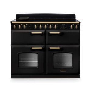 Rangemaster Classic Deluxe 110cm Base Cavity Induction Range Cooker - Charcoal Black & Brass
