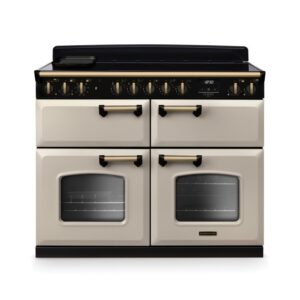 Rangemaster Classic Deluxe 110cm Base Cavity Induction Range Cooker - Pale Cream & Brass