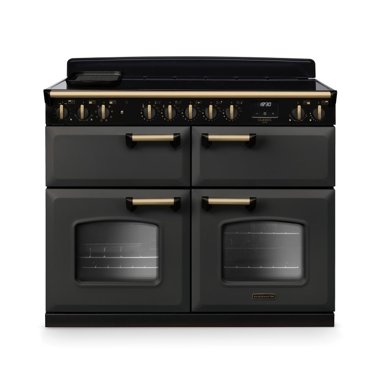 Rangemaster Classic Deluxe 110cm Base Cavity Induction Range Cooker - Slate & Brass