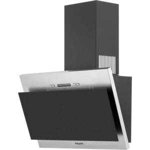 Hotpoint 60cm Angled Cooker Hood - Black Glass & Stainless Steel