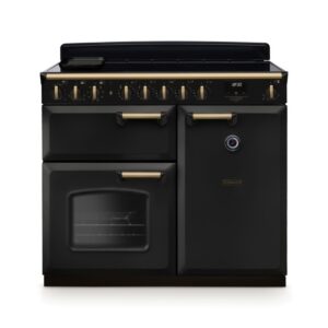 Rangemaster Classic Deluxe 100cm Induction Range Cooker - Charcoal Black & Brass