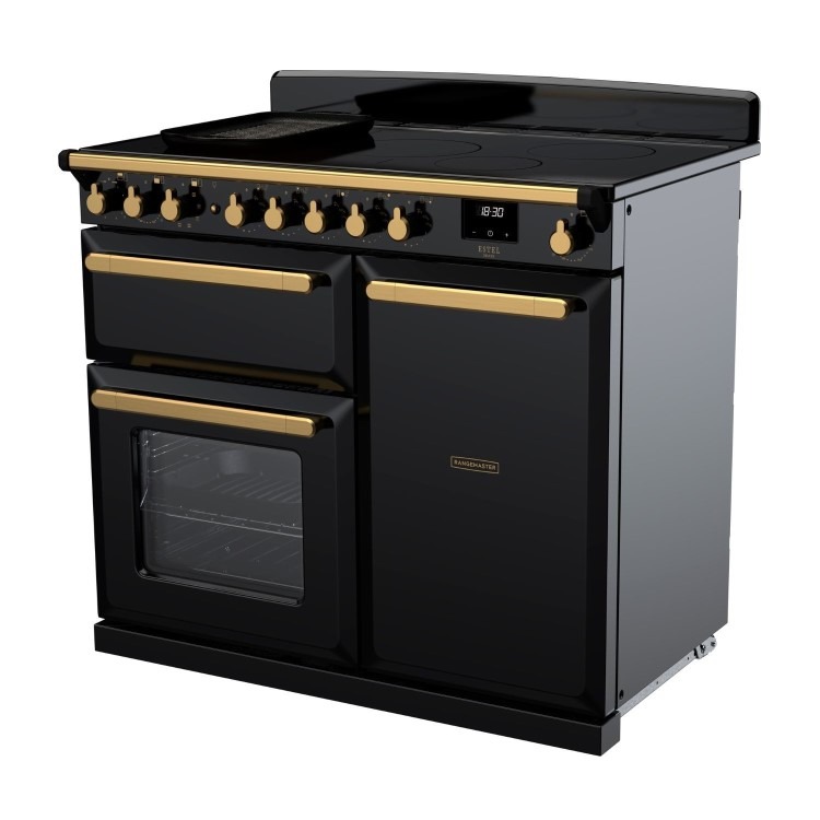 Rangemaster Estel Deluxe 100cm Induction Range Cooker - Gloss Black + Brass - Image 2