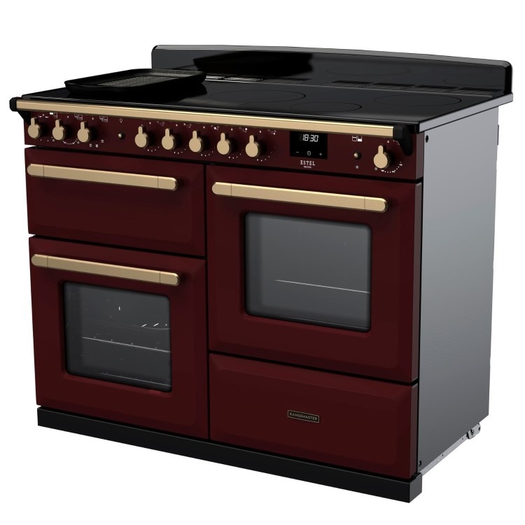 Rangemaster Estel Deluxe 110cm Induction Range Cooker - Bordeaux + Brass - Image 2