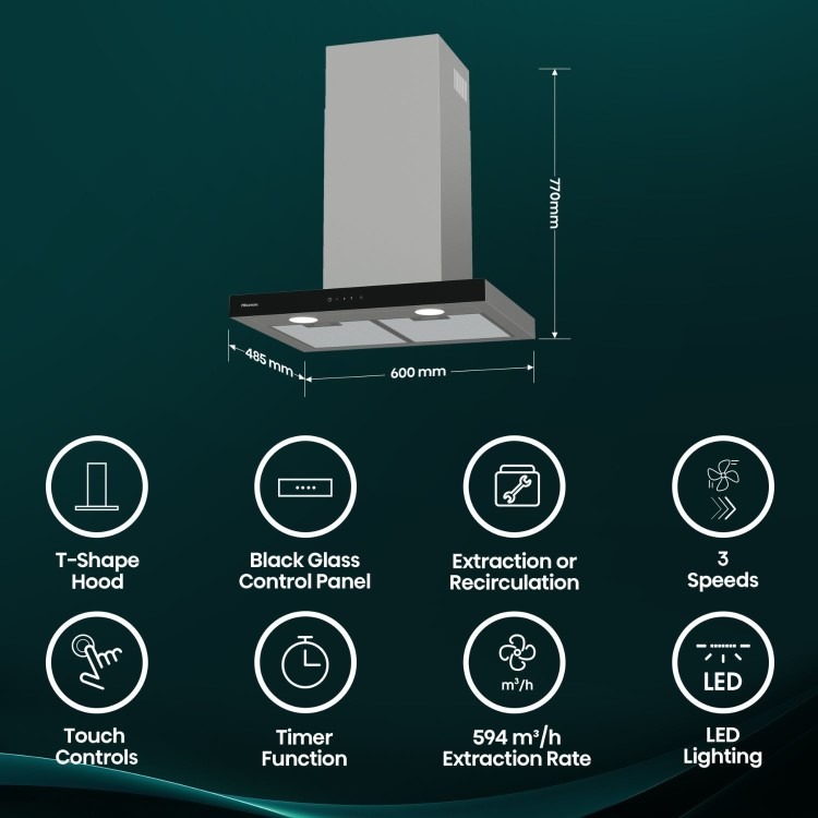 Hisense 60cm Chimney Cooker Hood – Stainless Steel - Image 2