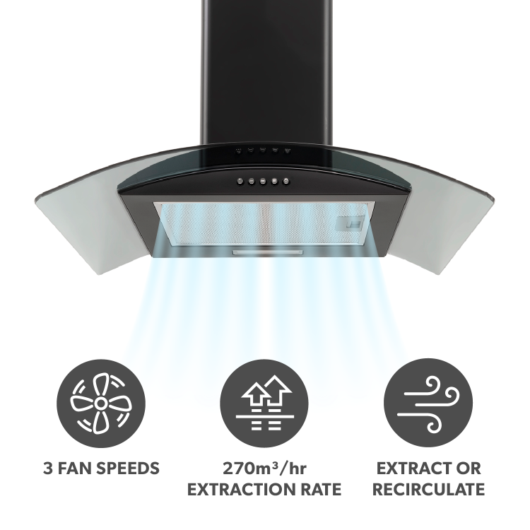 electriQ 60cm Curved Glass Cooker Hood - Black - Image 3