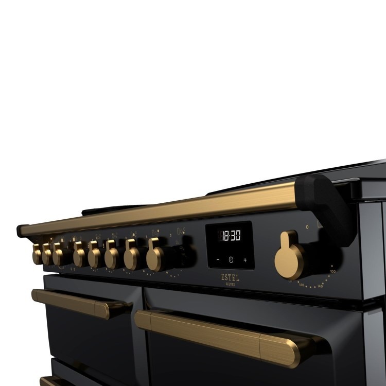 Rangemaster Estel Deluxe 100cm Induction Range Cooker - Gloss Black + Brass - Image 3