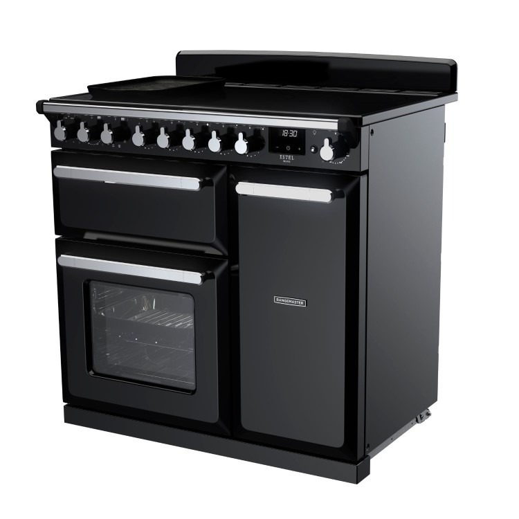 Rangemaster Estel Deluxe 90cm Induction Range Cooker - Gloss Black + Chrome - Image 4