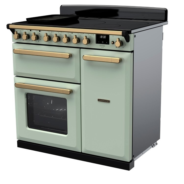 Rangemaster Estel Deluxe 90cm Induction Range Cooker - Mint + Brass - Image 2