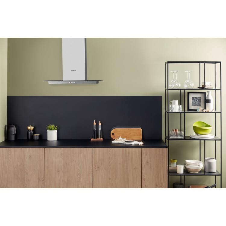 Hotpoint 60cm Flat Glass Chimney Cooker Hood - Stainless Steel - Image 2
