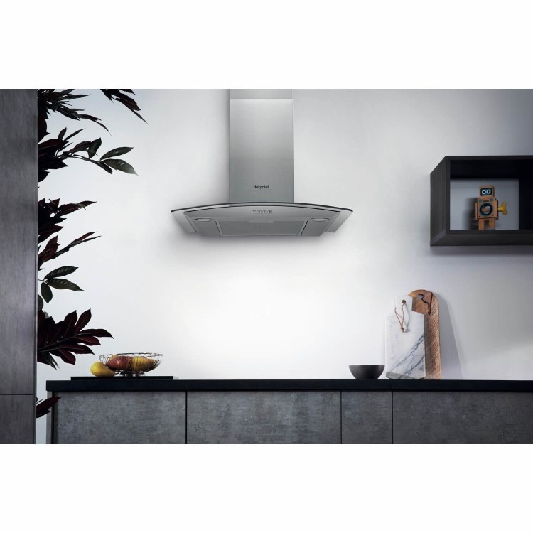 Hotpoint 70cm Curved Glass Cooker Hood - Stainless Steel - Image 2