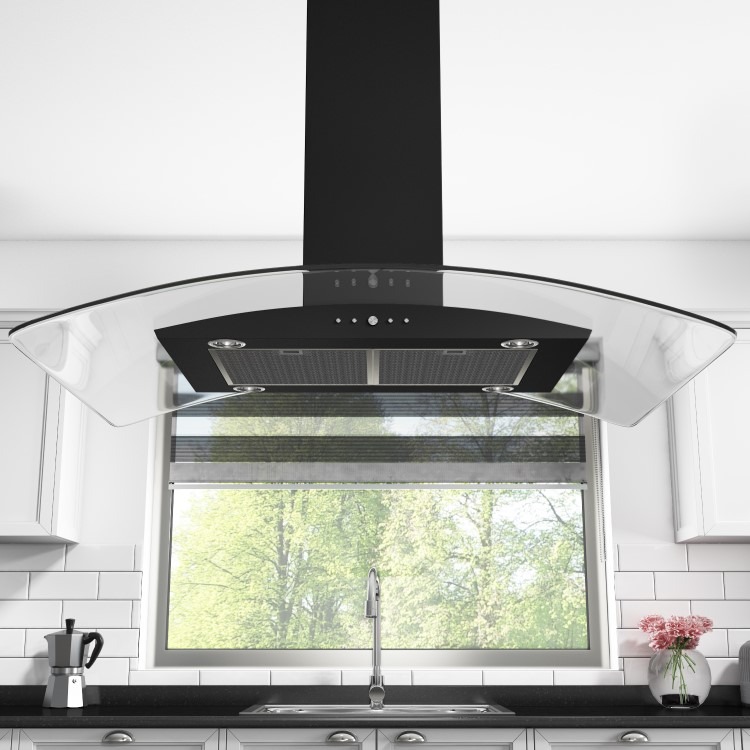 electriQ 90cm Curved Glass Island Cooker Hood - Black - Image 3