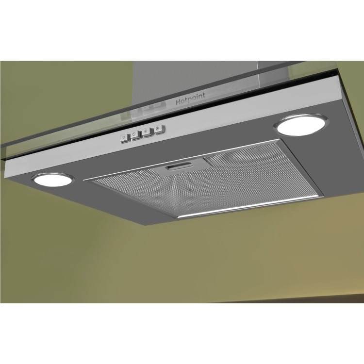 Hotpoint 60cm Flat Glass Chimney Cooker Hood - Stainless Steel - Image 3
