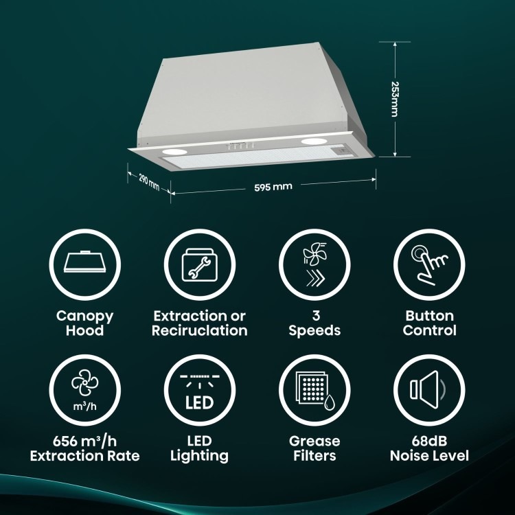 Hisense 60cm Telescopic Canopy Cooker Hood - Stainless Steel - Image 3