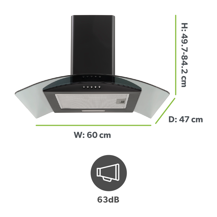 electriQ 60cm Curved Glass Cooker Hood - Black - Image 4