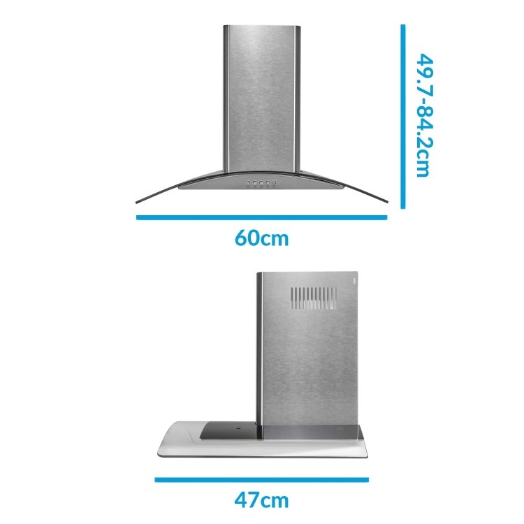 electriQ 60cm Curved Glass Chimney Hood - Stainless Steel - Image 4