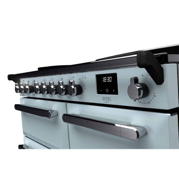 Rangemaster Estel Deluxe 100cm Induction Range Cooker - Misty Blue + Chrome - Image 3