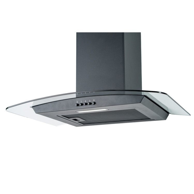 CDA 60cm Curved Glass Chimney Cooker Hood - Black - Image 3