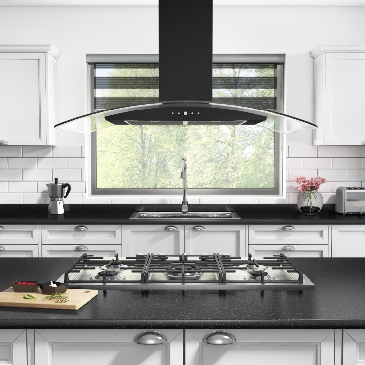 electriQ 90cm Curved Glass Island Cooker Hood - Black - Image 4