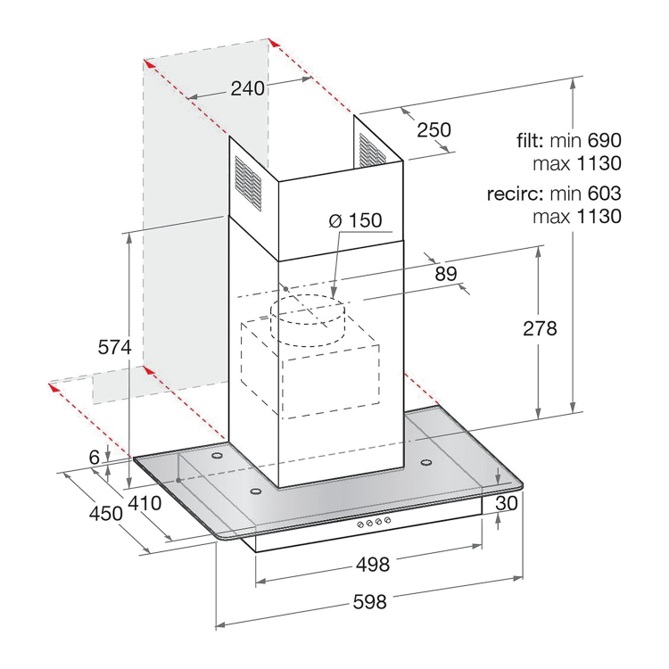 Hotpoint 60cm Flat Glass Chimney Cooker Hood - Stainless Steel - Image 4