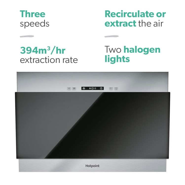 Hotpoint 60cm Angled Cooker Hood - Black Glass & Stainless Steel - Image 4