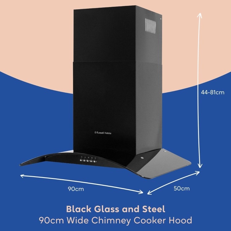 Russell Hobbs 90cm Curved Glass Chimney Cooker Hood - Black - Image 4